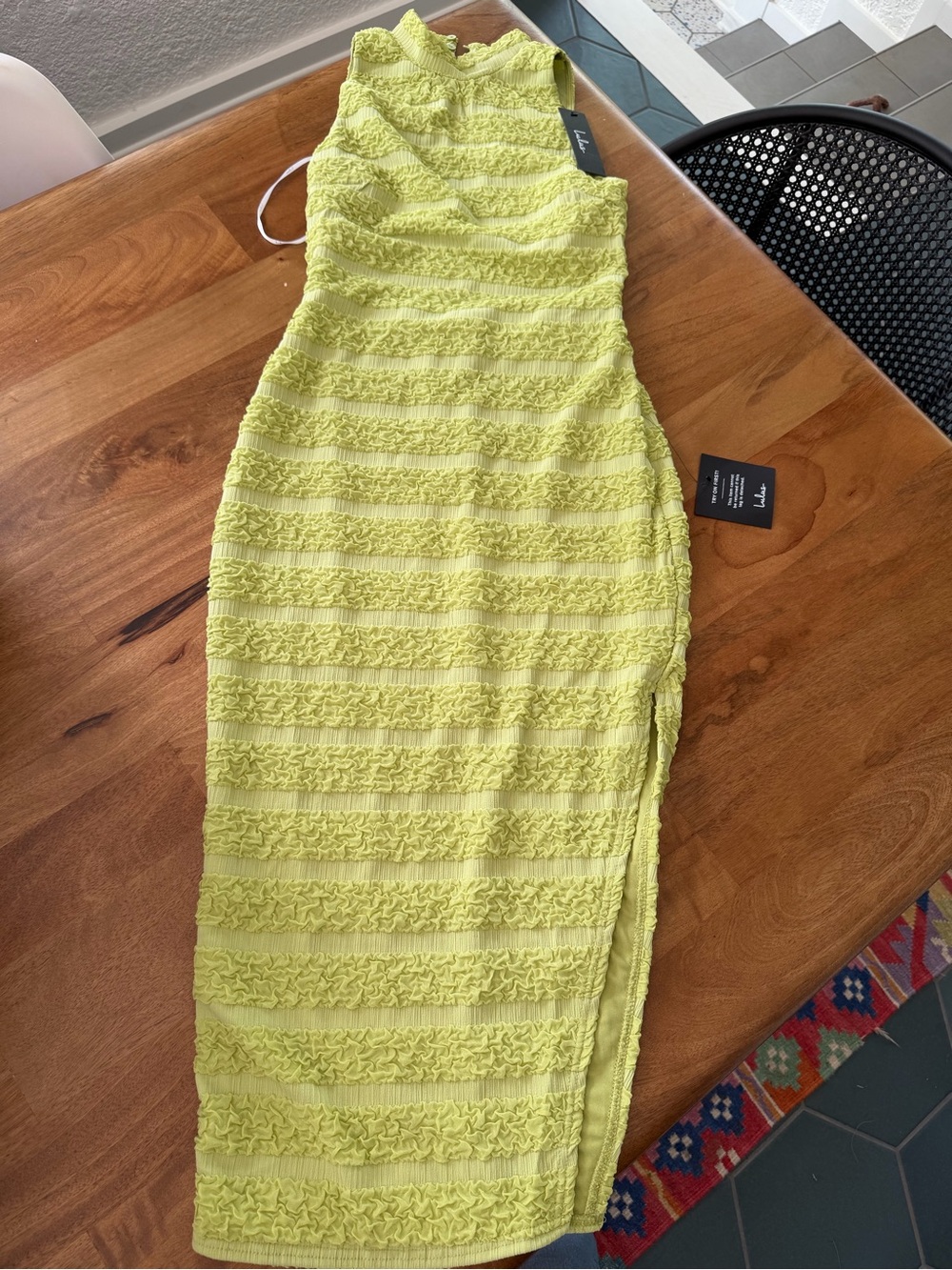 NWT Lulus Neon Lime Textured Sleeveless Midi Dress w/ Side Leg Slit Size Small